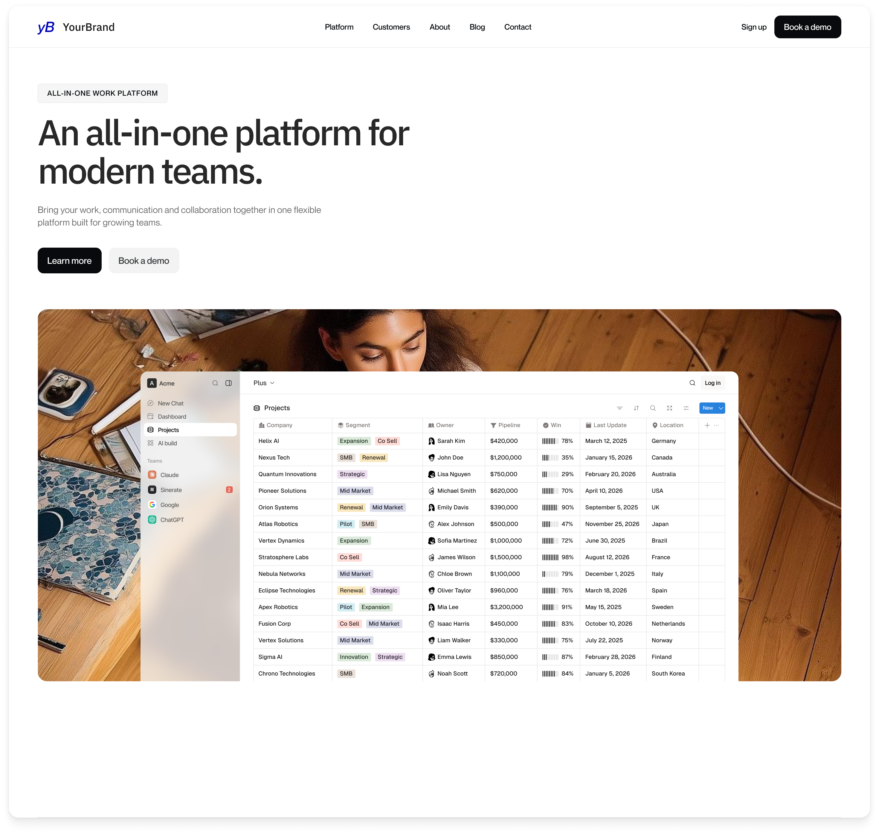 Landing page before